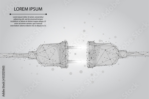 Abstract line and point electric socket with a plug. Polygonal connection and disconnection concept. Low poly vector Illustration 
