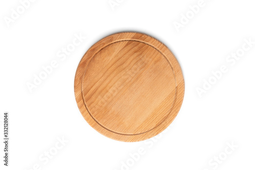 Wooden round board isolated on white background.