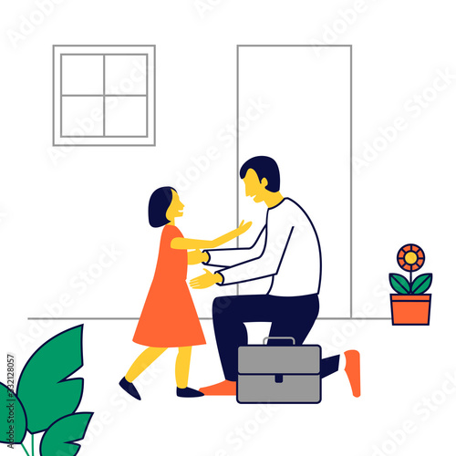 Día del padre. Hija abrazando a papá.