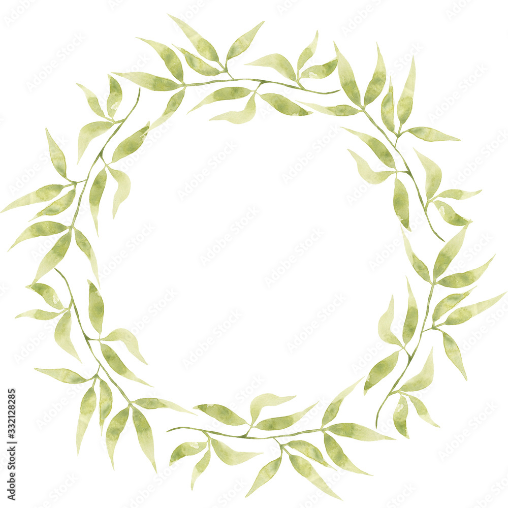 Watercolor Bamboo leaves branch wreath. Modern green foliage frame illustration. Wedding invitation card.Hand drawn spring greenery leaves arrangement. Wedding decor. Watercolor Bamboo leaves branch wreath. Modern green foliage frame illustration. Wedding invitation card.Hand drawn spring greenery leaves arrangement. Wedding decor.