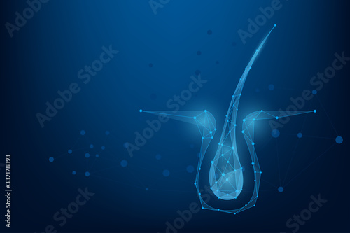 Abstract line and point hair follicles structure repair shampoo salon treatment. Low poly hair protect care cosmetic technology. Polygonal anatomy strands medicine illustration