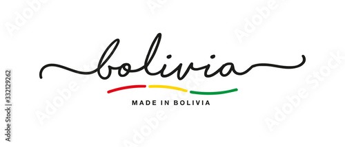Made in Bolivia handwritten calligraphic lettering logo sticker flag ribbon banner