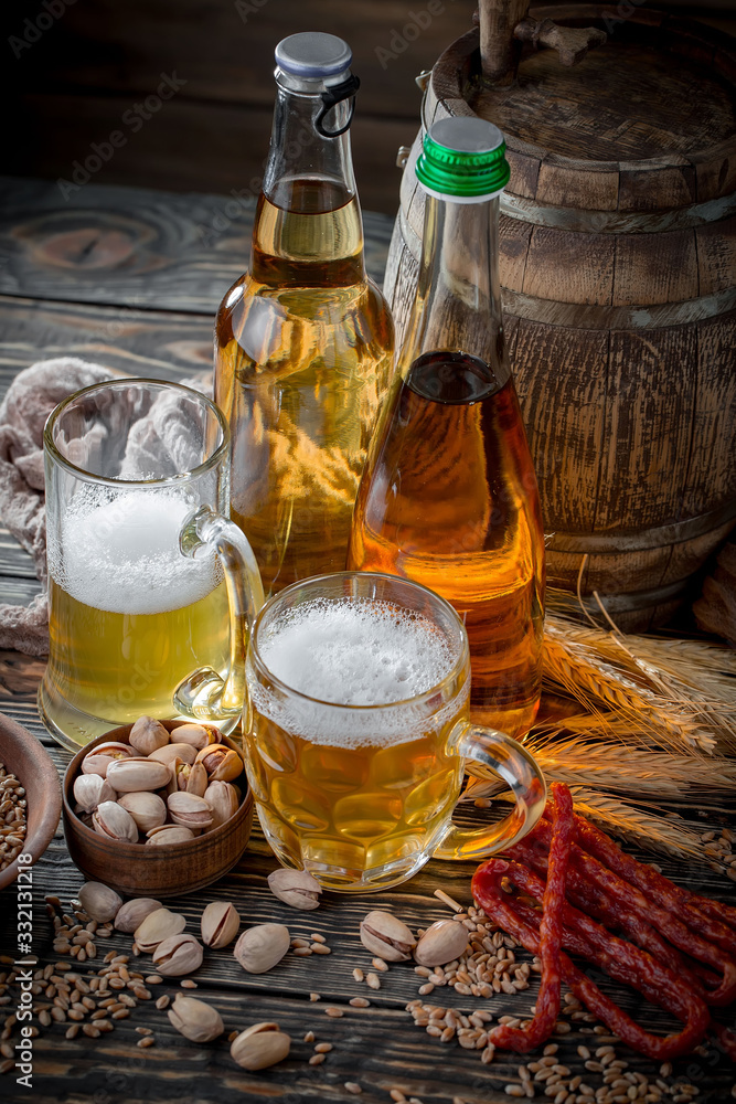 Light beer in a glass on the table Light beer in a glass on the table