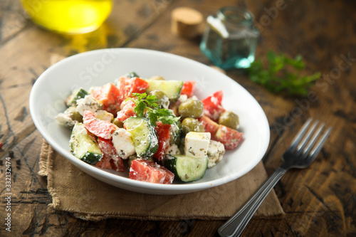Healthy homemade Greek salad with Feta cheese