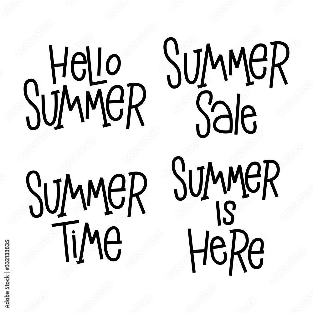 Set of Summer phrases. Hand lettering phrases for typographic design for poster, social media, advertizing. Design element.