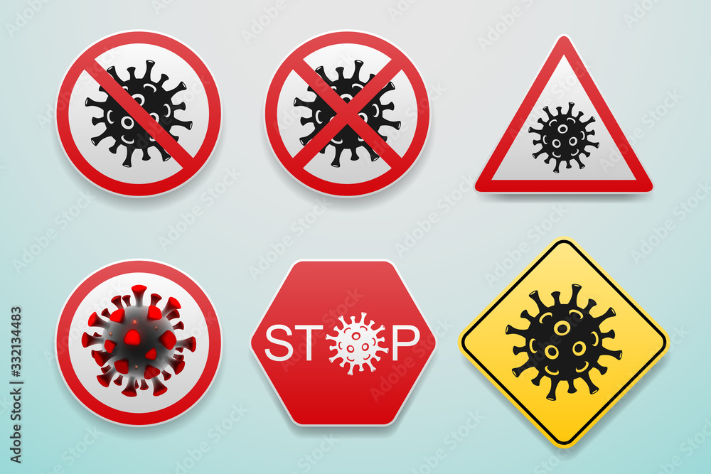Pandemic stop Novel Coronavirus sign set Pandemic stop Novel Coronavirus sign set