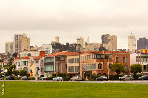San Francisco, California, United States - Marina Boulevard and skyline of the hills in the back.