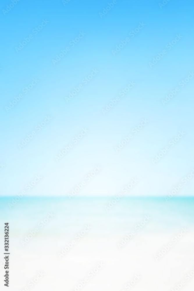 Fototapeta premium Cool sea background on horizon tropical sandy beach; relaxing outdoors vacation with heavenly mind view at a resort.