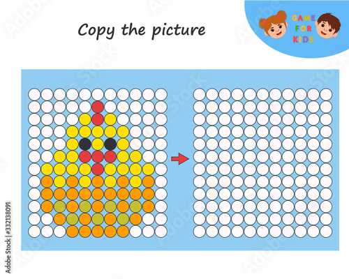 Education logic game for preschool kids. Copy the picture. Learning symmetry for preschool children and kids. Printable worksheet. Cartoon owl