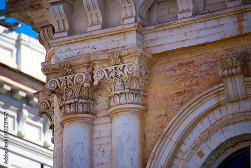 Element of the facade decoration of an old building in Astrakhan, Russia