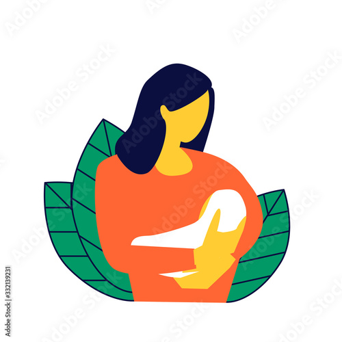 Feliz día de la madre. Mujer sosteniendo a un bebé recién nacido en sus brazos.