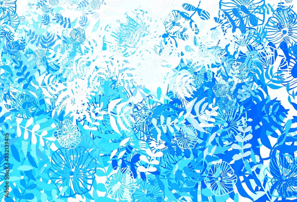 Light BLUE vector abstract pattern with leaves, flowers. Light BLUE vector abstract pattern with leaves, flowers.