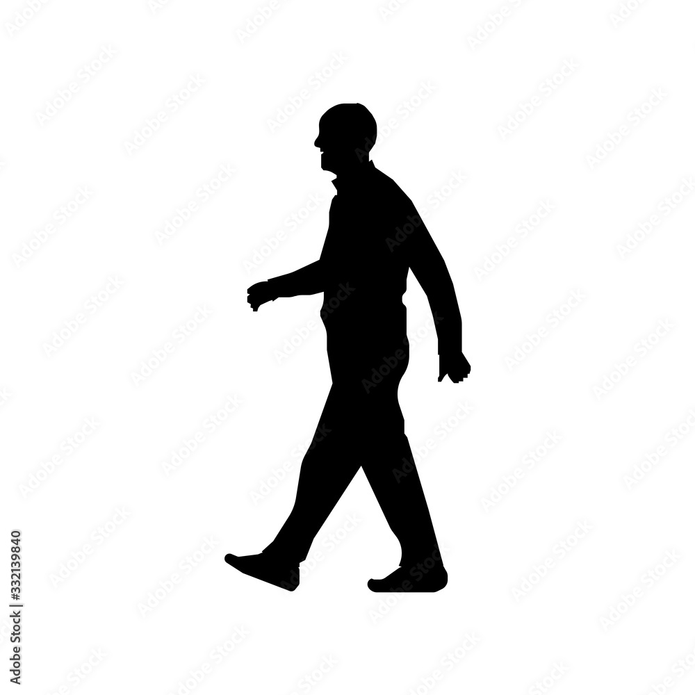 Walking senior erson sihouette illustration (side view)