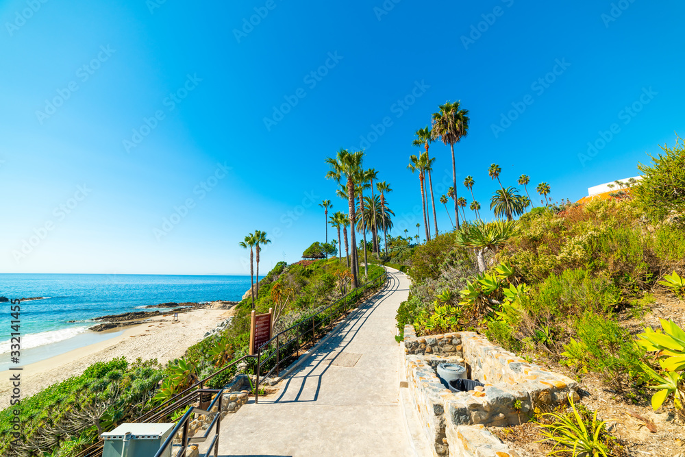 Walk path by the sea in Laguna Beach shore