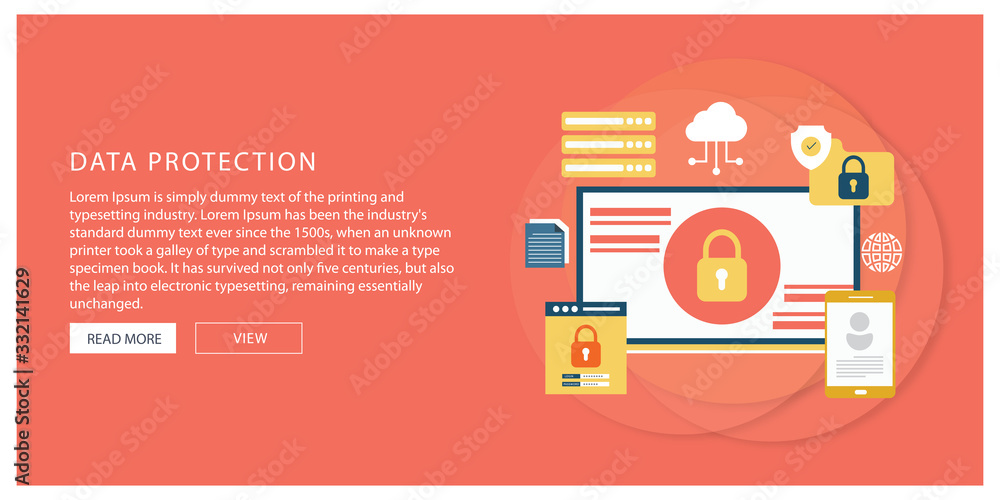 Fototapeta premium Data protection and Network security flat design