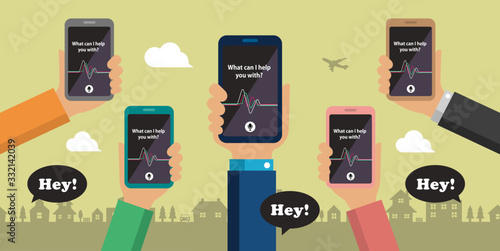 Concierge app ( personal voice assistant / siri ) vector banner illustration