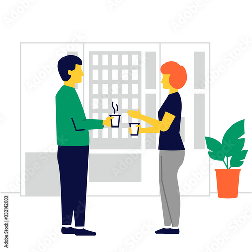Descanso para el café en el trabajo. Concepto de buen ambiente en la oficina.