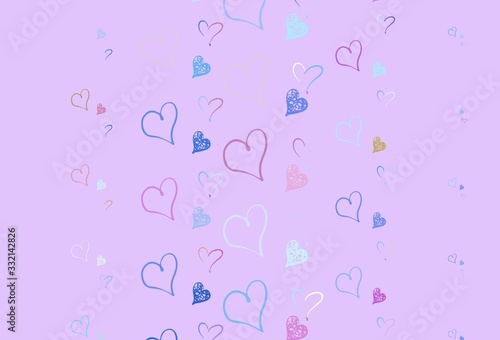 Light Multicolor vector background with Shining hearts.