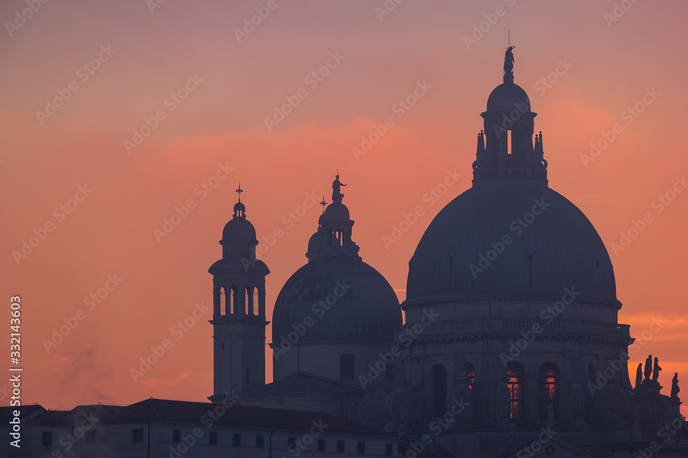 View to the Santa Maria della Salute during sunset, Venice, Italy