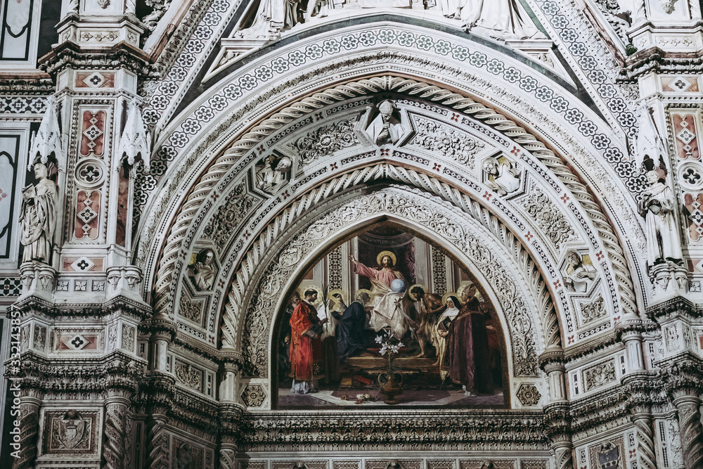 Détails d'architecture du campanile de Giotto à Florence, Italie
