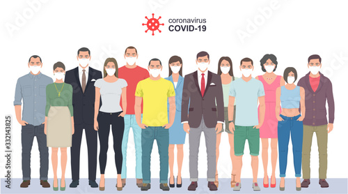 Group of People in protective medical face masks. Coronavirus COVID-19 virus. isolated on white background