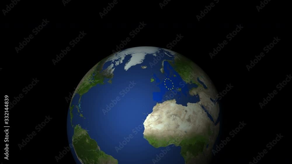 European union map flag on planet earth from space, seamless loop rotate European union map flag on planet earth from space, seamless loop rotate