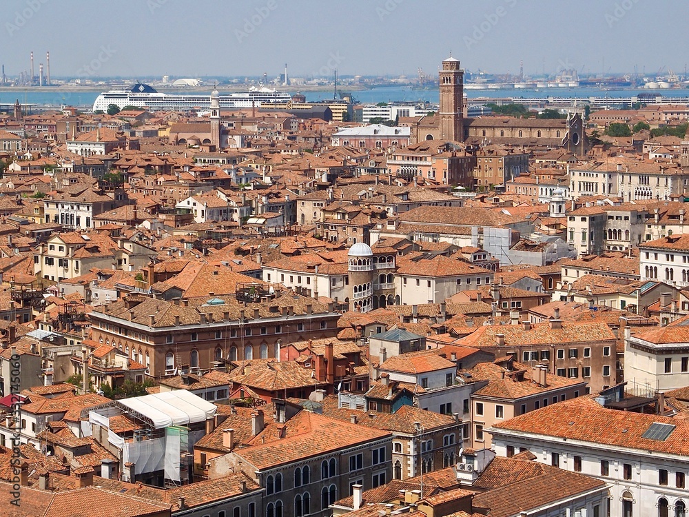 Aerial view of Venice seen from the Campanile in direction Santo Stefano