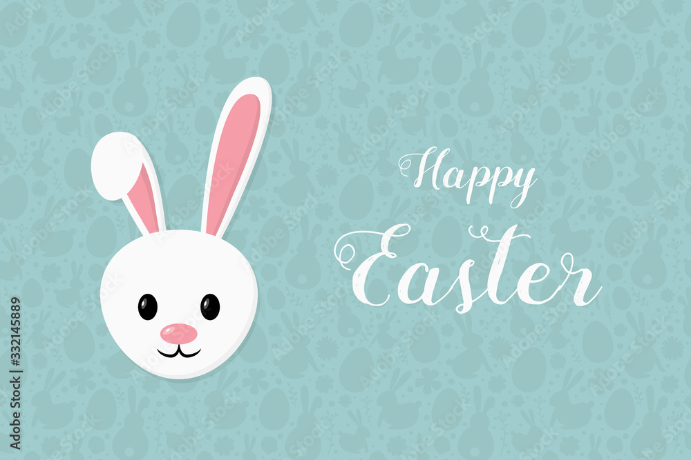 Concept of Easter greeting card with happy bunny and wishes. Banner. Vector Concept of Easter greeting card with happy bunny and wishes. Banner. Vector