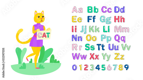 English alphabet and numbers with cute cat