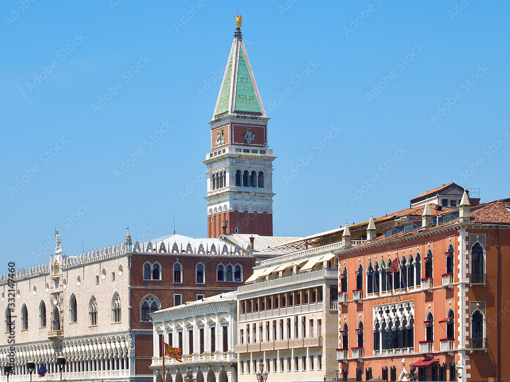 Campanile and doge palace in Venice seen from the sea