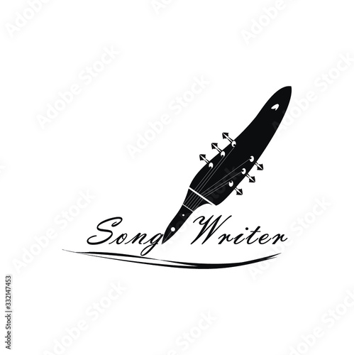Pen with guitar for song writer logo design