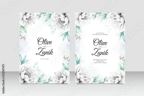 Elegant wedding invitation template with floral watercolor
