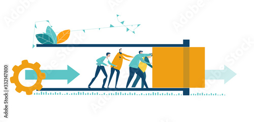 People working together trying to push a cork out of end of a tube or a tunnel in order to get out. 