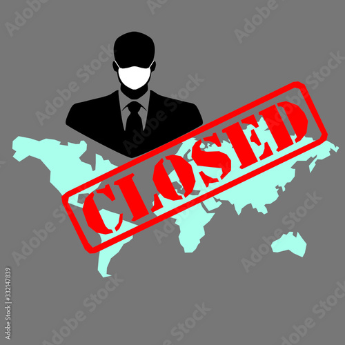 A man in a medical mask on the background of the map.