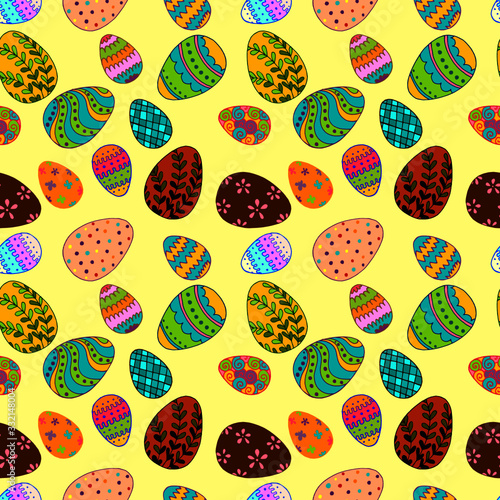 Vector seamless pattern, Easter background, colorful eggs, wallpaper ornament, wrapping paper