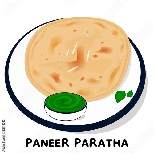Paneer paratha indian Punjabi food Vector