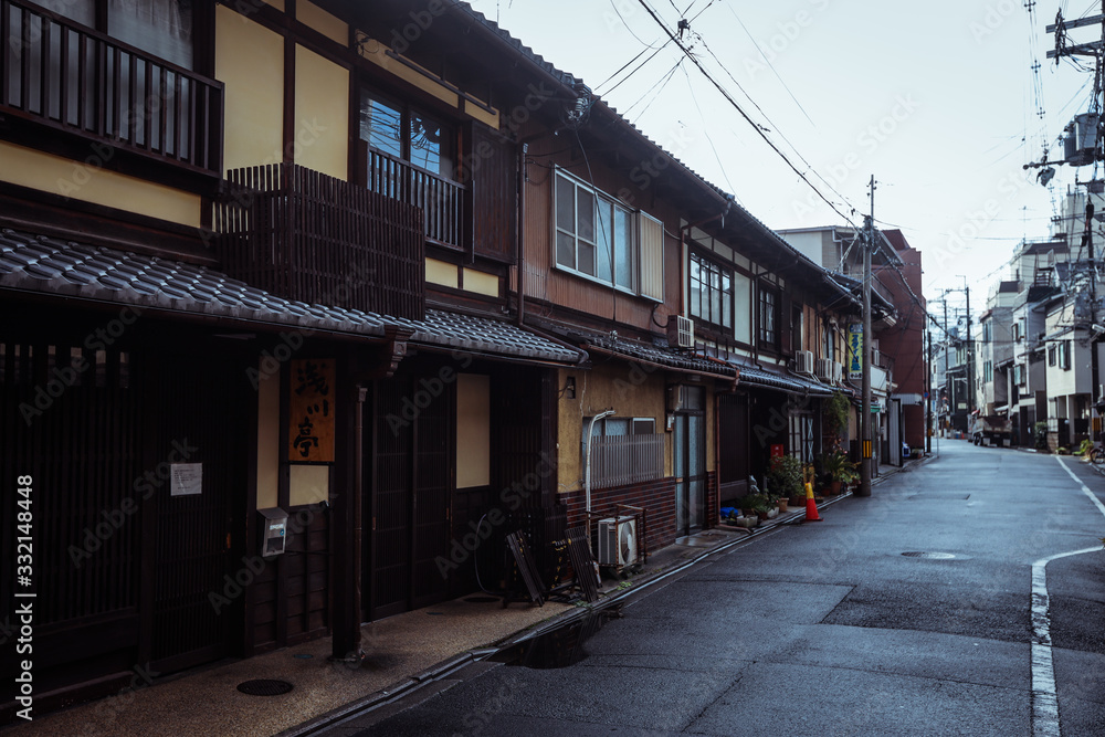 Rainy streets of Kyoto City, Japan