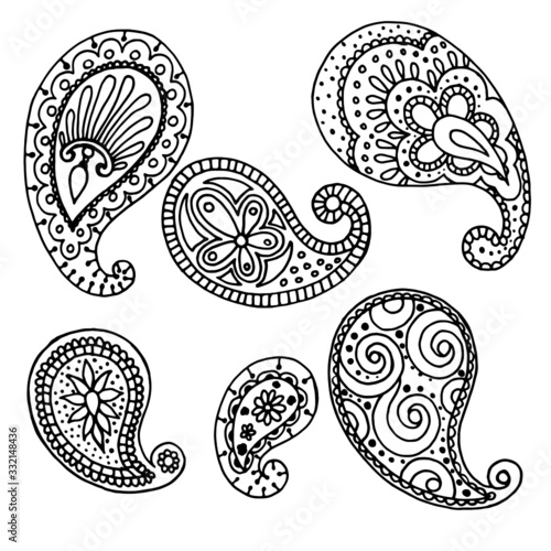 set of elements in black, pattern for tattoo, indian drawings, isolate on a white background, vector illustration