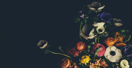 Vintage bouquet of beautiful different flowers. Floral background.