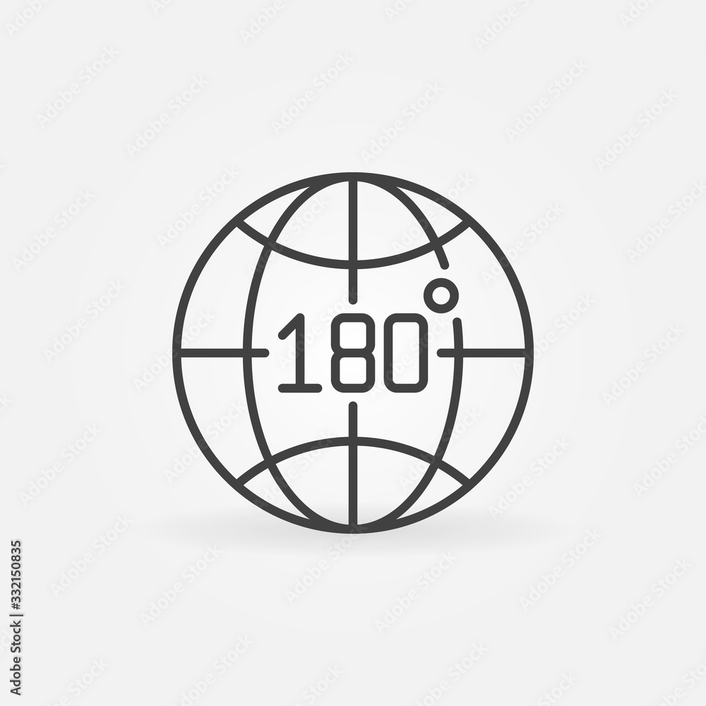 Earth Globe with 180 degrees vector concept icon or symbol in outline style Earth Globe with 180 degrees vector concept icon or symbol in outline style