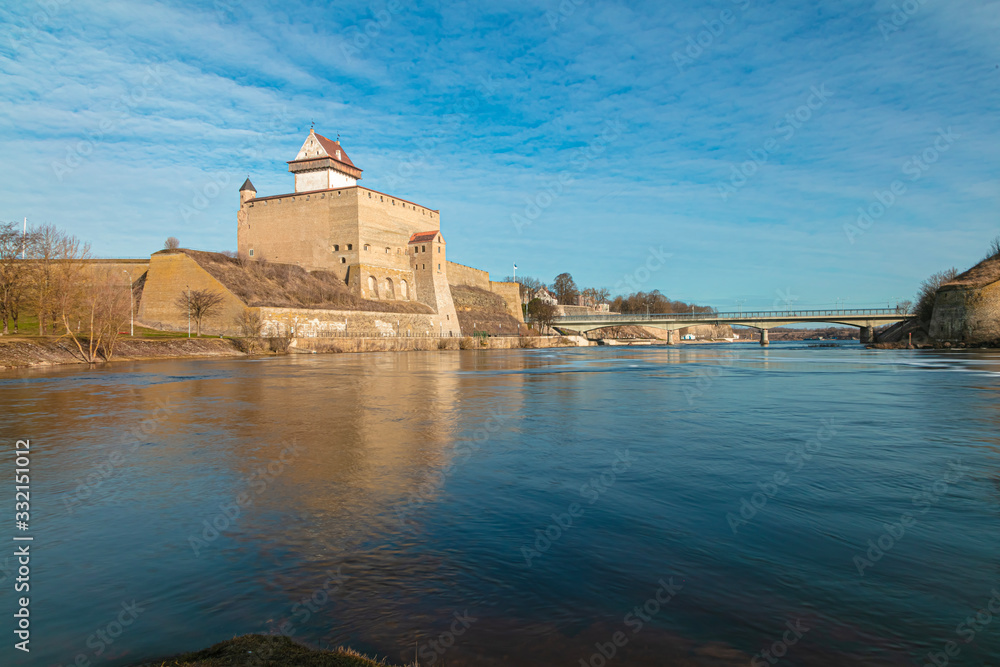 Old fortress by the river Narva. Awesome view of the castle.