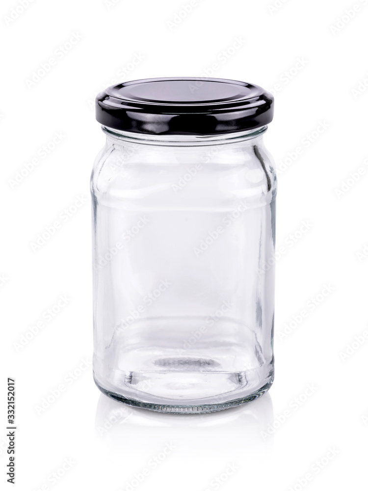 blank packaging transparent glass bottle with black stainless cap isolated on white background blank packaging transparent glass bottle with black stainless cap isolated on white background