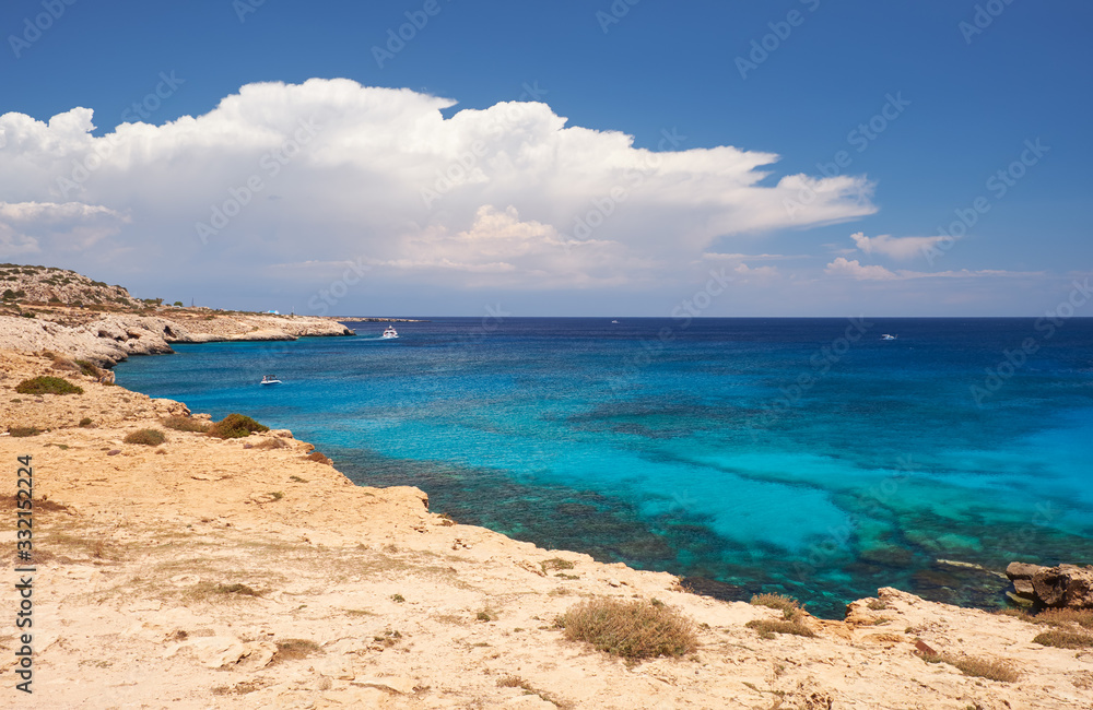 Blue lagoon at Cape Greko coast. Cyprus