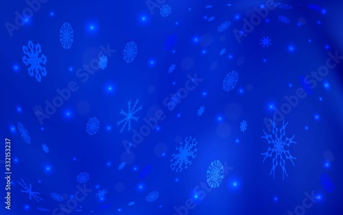 Light BLUE vector texture with colored snowflakes. Shining colored illustration with snow in christmas style. The pattern can be used for new year leaflets.