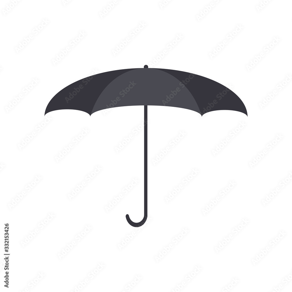 Vector black umbrella isolated on white background. Open black umbrella in a flat style. The icon. Vector illustration. Vector black umbrella isolated on white background. Open black umbrella in a flat style. The icon. Vector illustration.