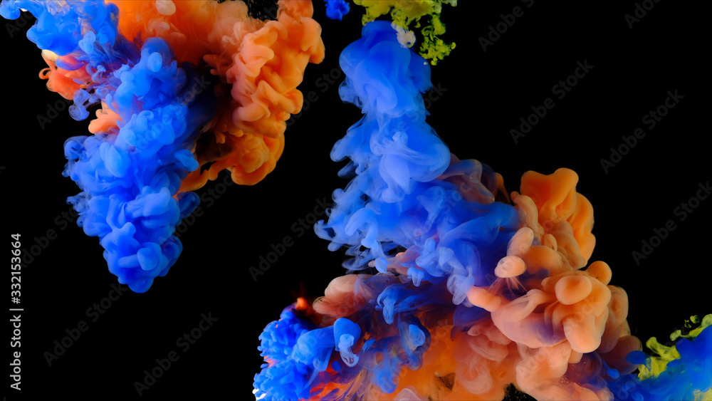 Obraz premium Color drops in water , abstract color mix , drop of Ink color mix paint falling on water Colorful ink in water, 