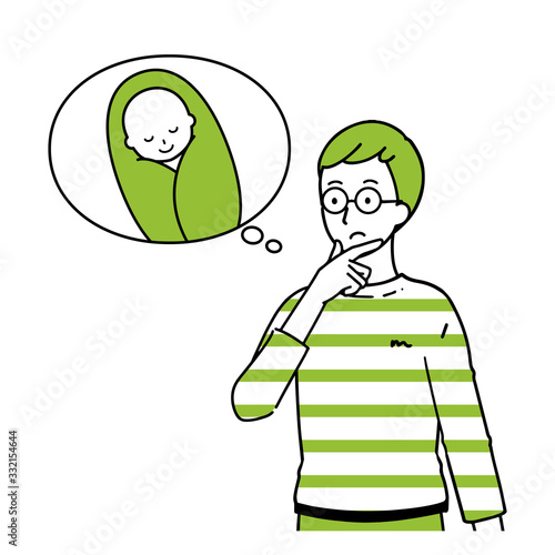 Illustration of a man thinking about a baby.