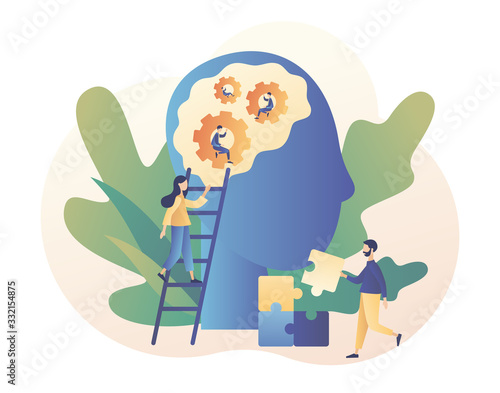 Psychology. Psychotherapy practice, psychological help, psychiatrist consulting patient. Psychologist online. Modern flat cartoon style. Vector illustration on white background	