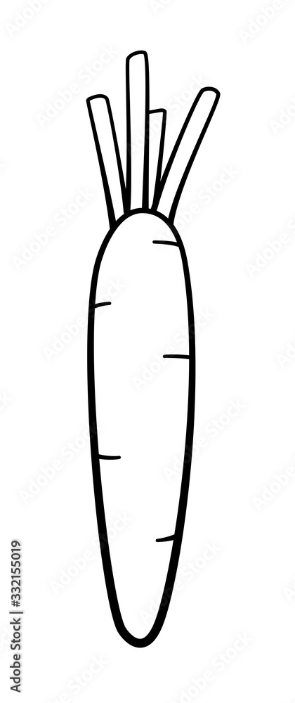 Cartoon style carrot in black line on white background Cartoon style carrot in black line on white background