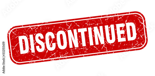 discontinued stamp. discontinued square grungy red sign.